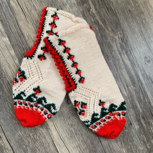 Hand Knit Wool Sock Bootie Slippers Handmade - Picture 2 of 5